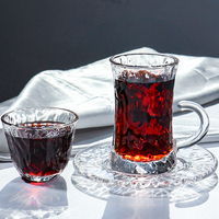 Tasse à thé de l'après-midi en verre de petite capacité au design créatif exquis de style moyen-oriental avec soucoupe et emballage en boîte, tasse à café en verre