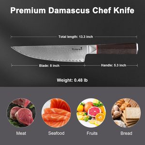 Juego de Cuchillos de Cocina Kuisine de 12 Piezas de Acero de Damasco con Bloque Afilador Integrado, Mango de Madera Antideslizante, Apto para Lavavajillas, Alto Pulido - Product Image 3