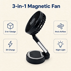 Magnetischer Handy-Ventilator, faltbarer Ringhalter, verstellbarer Winkel, wiederaufladbar, 1000 mAh USB, leicht, tragbar, für Selfies und Videos - Product Image 2