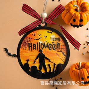 Adorno de Madera para Halloween, Redondo de 9 cm, Decoración Acrílica 3D, Decoración para Fiestas en Interiores - Product Image 5
