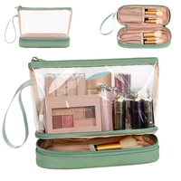 Trousse de Maquillage de Voyage Imperméable en PVC Double Couche à Motif Diamant, Organisateur en PU avec Fermeture Éclair, Sac de Rangement Cosmétique et de Beauté