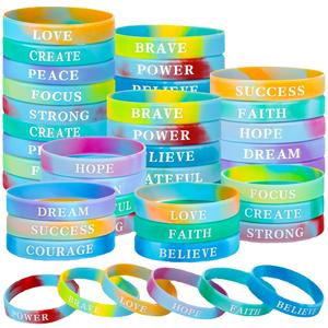 Pulseras de silicona inspiradoras con citas motivacionales, paquete de 6, joyería decorativa impermeable para motivar y alentar - Product Image 1