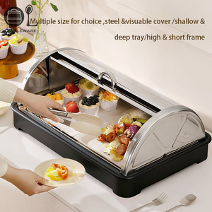 OULU - Bandeja de Exhibición Reutilizable de Acero Inoxidable con Tapa Enrollable Transparente <span class=keywords><strong>para</strong></span> Servir Alimentos, Pasteles, Postres, Hoteles y Restaurantes - Product Image 4