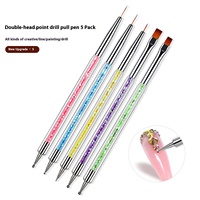 Ensemble de 5 pinceaux de nail art Manzilin MJ-DB47 de haute qualité, comprenant un stylo à points et des stylos de pulvérisation en nylon coloré, un stylo de nail art en plastique