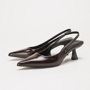 Sandali Eleganti da Donna con <span class=keywords><strong>Tacco</strong></span> a Spillo e Punta Affusolata in PU Marrone Lucido, Scarpe da Ufficio per Signore - Product Image 2