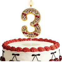 Bougies d'anniversaire numérotées motif guépard cerise, Décoration de gâteau guépard cerise, Bougie d'anniversaire motif guépard rouge et noir