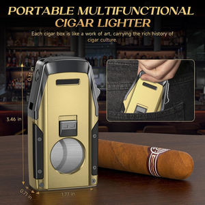 Encendedor de cigarros Three Fire Jet Flame con cortador de cigarros en forma de V Encendedor multifuncional portátil - Product Image 5