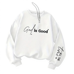 Sudadera blanca con cuello redondo para mujer, informal, con hombros caídos, manga larga, con estampado de letras God is Good - Product Image 1