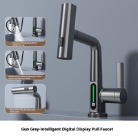 Robinet de lavabo numérique réglable à trou unique en laiton, avec affichage de la température, extractible et rotatif, effet pluie, vente en gros