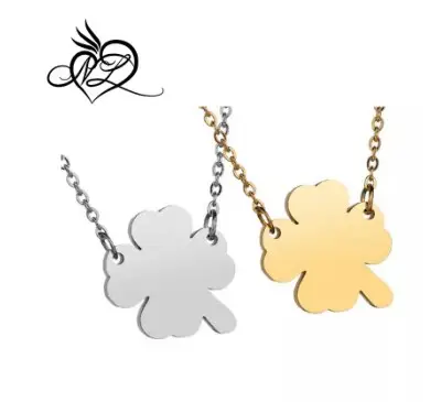 Stainless steel wholesale custom engraved silver gold four leaf clover necklace for women