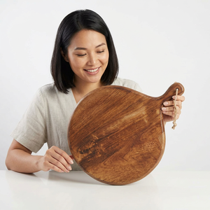 <b>Wooden</b> Round Chopping Board With Handle Kitchen Cutting Block Anti Slip Single <b>Piece</b> - Product Image 1