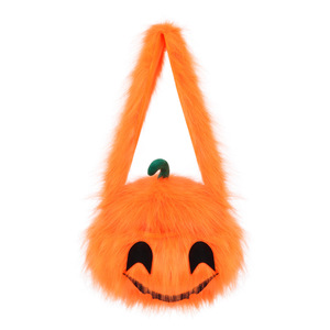 Sac à main en peluche Halloween Trick or Treat, accessoire de fête créatif avec tête de citrouille démoniaque, sac seau citrouille portable - Product Image 1