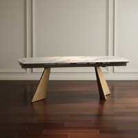 Mesa de Comedor Moderna Extensible Rectangular con Base de Madera Cepillada a Cuadros Grises Única 2026, con Tapa de Losa de Roca Ecológica para Hotel