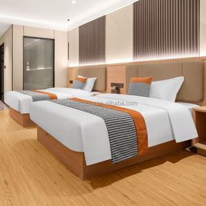 Commercial Hotel Furniture Complete Bedroom Set Wooden Double Twin Bed Upholstered <b>Headboard</b> <b>Panel</b> Nightstand For 3 Star Hotel - Product Image 1