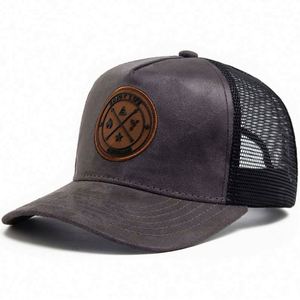 หมวกแก๊ปหนังแท้ปะติด 5 ชิ้น ตาข่าย ปีกโค้ง หมวกทรง Trucker ผ้า Suede ปักโลโก้ตามสั่ง - Product Image 6