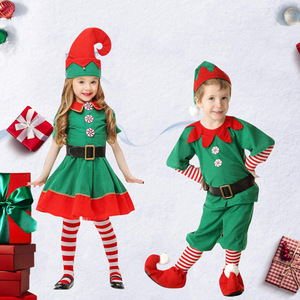 Costumes d'elfes de Noël en coton vert, tenues familiales pour enfants et adultes, déguisements pour fête d'Halloween, vêtements de spectacle - Product Image 5