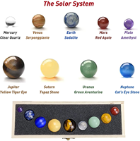 Ensemble de boules de cristal gemmes naturelles, système solaire de 10 pouces, 9 planètes, galaxie, univers, cristaux de guérison avec boîte en bois, cadeau créatif pour la maison