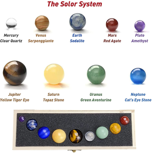 Sistema solare <span class=keywords><strong>9</strong></span> pianeti pietra preziosa naturale sfera di cristallo Set galassia universo cristalli curativi con scatola di legno regalo creativo casa