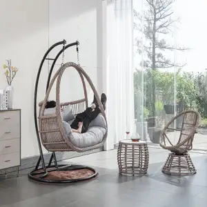 Patio Swing hiên ban công ngoài trời treo mây đôi trứng vườn Patio Swing treo ghế ra cửa trong nhà với đứng dù che