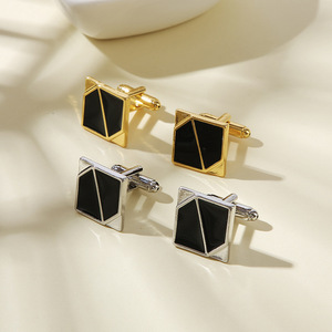 男性用スクエアゴールドとシルバーフレンチペイントビジネスカフスボタンファッションアクセサリービジネススーツ - Product Image 2
