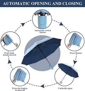 Parapluie pliant automatique avec boucle de fixation pour homme, extra large, renforcé, résistant au vent et à la pluie, protection solaire UV, parapluies noirs - Product Image 6