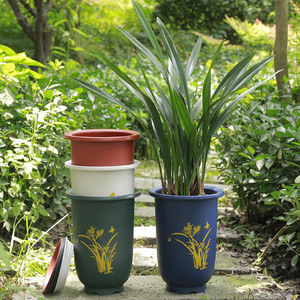 Pot de fleurs en résine imitation argile violette, épaissi, imprimé, style traditionnel chinois, pour plantes d'intérieur et d'extérieur - Product Image 3