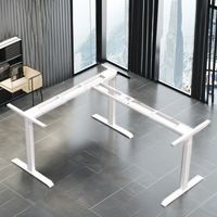 Bureau d'angle en forme de L, ergonomique, 3 pieds, mobilier moderne, table de bureau, cadre de bureau électrique réglable en hauteur, montage facile
