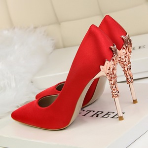 Escarpins à bout pointu pour femmes, talons hauts en satin <span class=keywords><strong>bordeaux</strong></span> 10 cm, chaussures de soirée avec <span class=keywords><strong>talon</strong></span> en filigrane or rose - Product Image 3