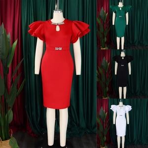 D580 Mới Nhất Thiết Kế Mùa Hè Bên Dresses Phụ Nữ Ruffle Tay Áo Đính Cườm Thanh Lịch Gowns Cho Phụ Nữ Evening Dresses Phi Dresses - Product Image 2