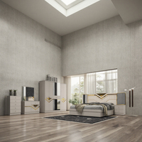Ensemble de lit double King Size avec cadre en bois massif, nouveau design, tête de lit avec miroir éclairé, mobilier de chambre à coucher moderne et luxueux pour hôtel