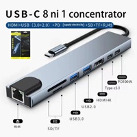 Station d'accueil Type-C 8-en-1 avec ports HDMI, RJ45, Hub USB 3.0 et carte réseau – Produits d'extension 8-en-1 transfrontaliers