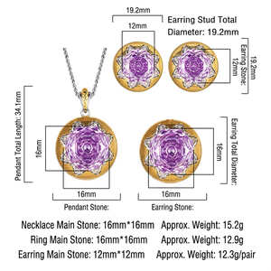 Fashion Rose Cut 16-12mm Purple Zirconia Gold Plated Star Necklace <b>Earring</b> Ring Set for Wedding & Party - Product Image 4