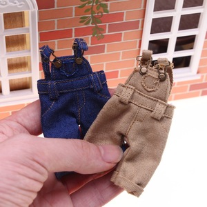 인형의 집 미니 DIY 장난감 데님 바지 BJD 강아지 봉제 인형 옷 결합 바디 멜빵 바지 - Product Image 1