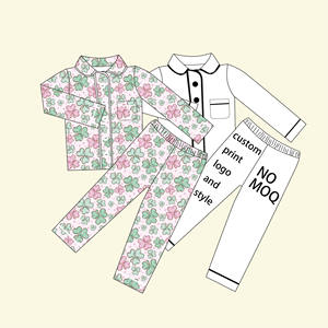 Completo due pezzi per bambini Qingli OEM personalizzato senza dazi, camicia a maniche lunghe e pantaloni con stampa piante verdi, in bambù, per il Giorno di San Patrizio - Product Image 1