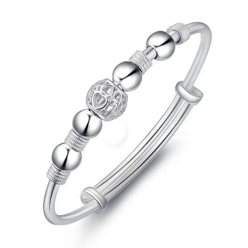 Fashion Jewelry Silver Plated Beads Bangle Bracelet Transfer Lucky Cuff Bracelet Adjustable Fidget Bracelet For Anxiety Jewelry