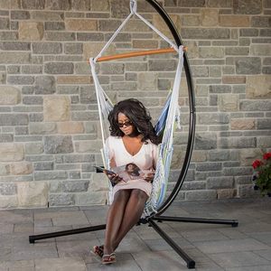 Fauteuil suspendu en tissu <span class=keywords><strong>avec</strong></span> <span class=keywords><strong>barre</strong></span> d'écartement en bois et franges - Product Image 5
