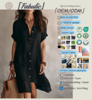 Robe décontractée pour femme à manches courtes boutonnée en lin et coton respirant, avec logo personnalisé, fabrication OEM/ODM, faible MOQ, idéale pour l'été