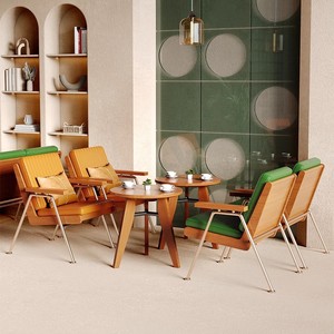 Ensemble de meubles de cafétéria en bois massif de <span class=keywords><strong>haute</strong></span> qualité pour restaurants commerciaux et desserts <span class=keywords><strong>Fauteuil</strong></span> et <span class=keywords><strong>table</strong></span> en cuir personnalisés - Product Image 4