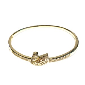 Swan Theme <b>Copper</b> Bangle With Zircon Accents Plated Gold And Platinum For Women Gift Jewelry - Product Image 5