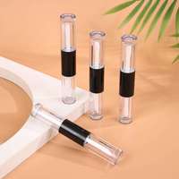 Conteneur de gloss à lèvres transparent personnalisé double face, applicateur double embout, tube de gloss à lèvres en plastique, emballage avec logo personnalisé, impression à l'écran