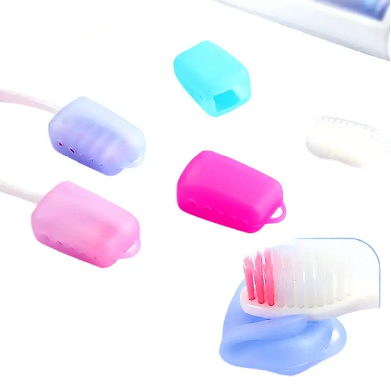Accessoires de salle de bain Couvre-tête de brosse à dents réutilisable en silicone de voyage Clip pour enfants Support et étui faciles à nettoyer pour brosse à dents de toute taille