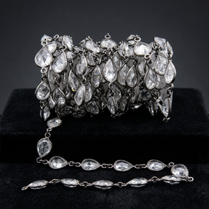 White Pear Shape Zircon Faceted Bezel Connector Chain 15mm Silver/Gold/Black Plated Eminent Jewel Sold Per Feet Jewelry - Product Image 3