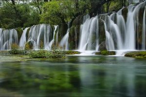 Mural de pared con foto de paisaje de bosque de lujo <span class=keywords><strong>3D</strong></span> moderno, papel tapiz de cascada, Mural de pared grande decorado con acantilado - Product Image 4