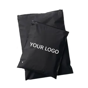 Custom Logo Printing Slide Matte Frosted Zipper Plastic Bags Black Clothing Tshirt Poly Zip Bag With Own Logo