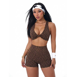 Conjunto de Yoga Personalizado para <span class=keywords><strong>Mujer</strong></span> con Estampado de Leopardo, Bra Deportivo sin Costuras con Efecto Levanta Glúteos, Shorts de Alta Elasticidad para Gimnasio, <span class=keywords><strong>Fitness</strong></span> y Ejercicio - Product Image 2