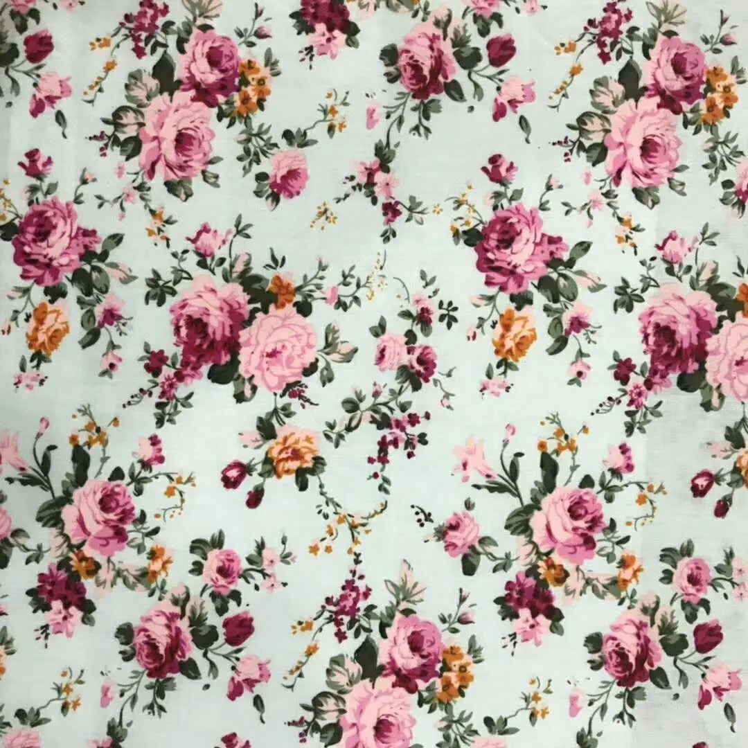 100% Katun Cetak Poplin Kain Tenun Cantik Mawar Cetak Bunga untuk Bayi Perempuan Gaun Rok Kain Tekstil Rumah