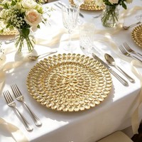 Assiette de présentation Woju 13 pouces en plastique plaqué or avec perles, luxe moderne, pour mariage, banquet, fête