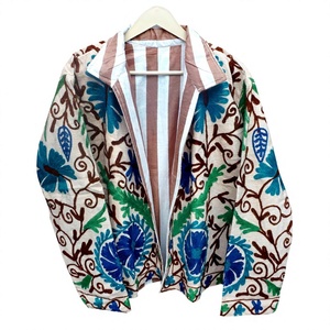 Embossed Corduroy Floral Stripe Embroidery <b>Jacket</b> with Cotton Lining Breathable & Eco-Friendly Quick Dry for Winter/Autumn Front - Product Image 1