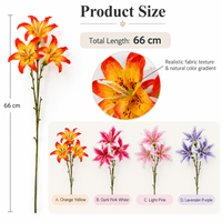 Fleur artificielle en soie Gloriosa Lily à 3 têtes, fausse fleur de lys flamboyant pour arrangements de mariage, décoration de maison et d'hôtel, vente en gros