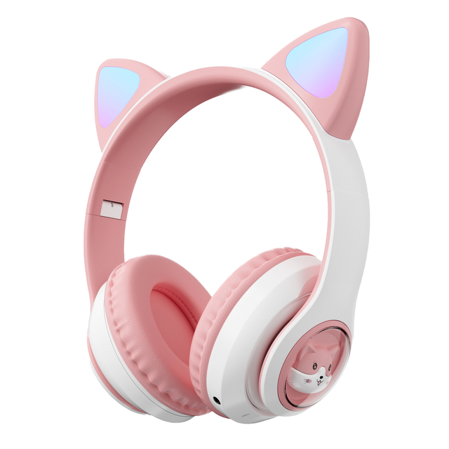 YUSONIC Cat Headphones,LED Light up Bluetooths Wireless Gaming Cute Headphones Over Ear Mic Cordless Headset for Girl Kids